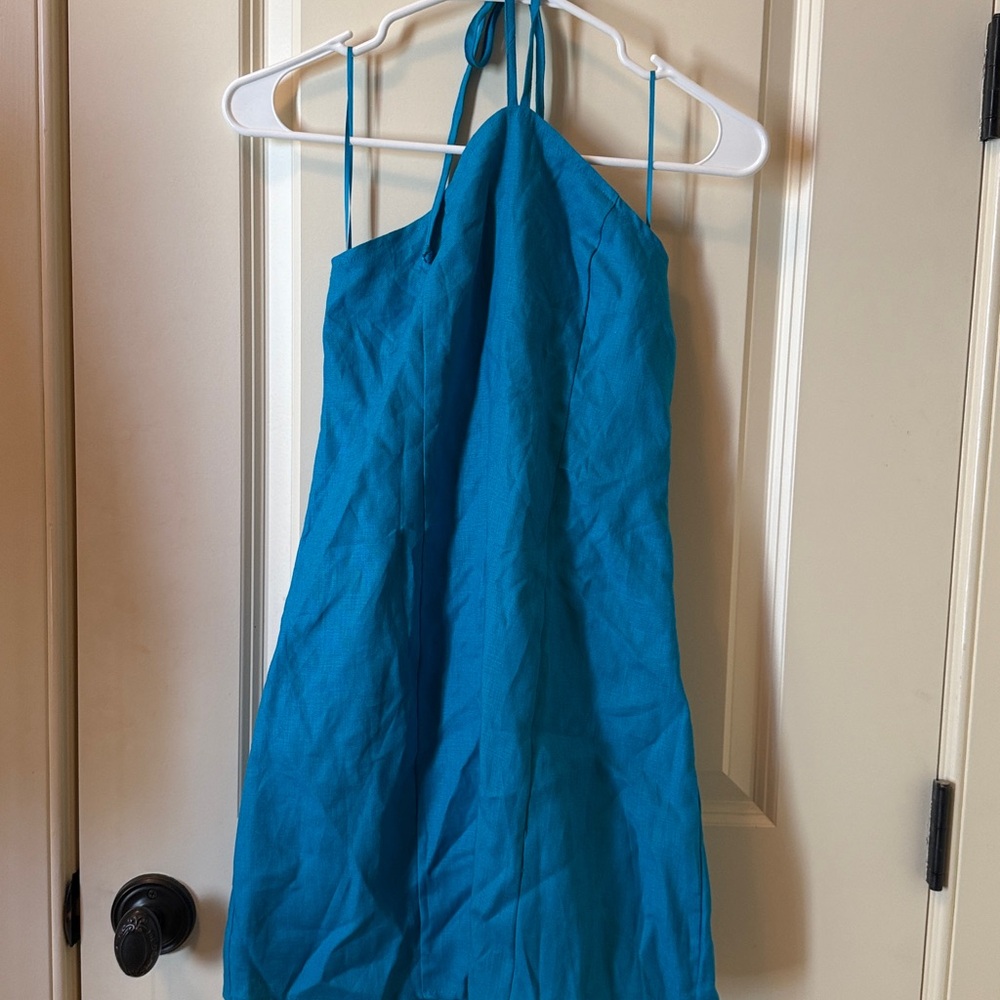 Olivaceous Vibrant Blue Halter Dress NWT